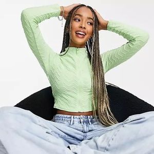 ASOS zip through high neck top wavy texture